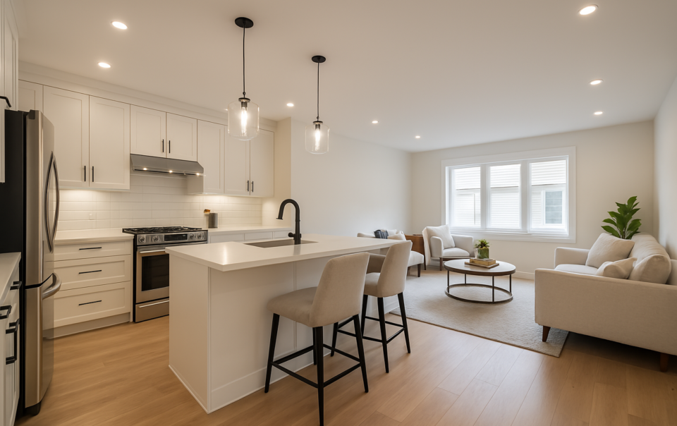 Open concept kitchen and living room