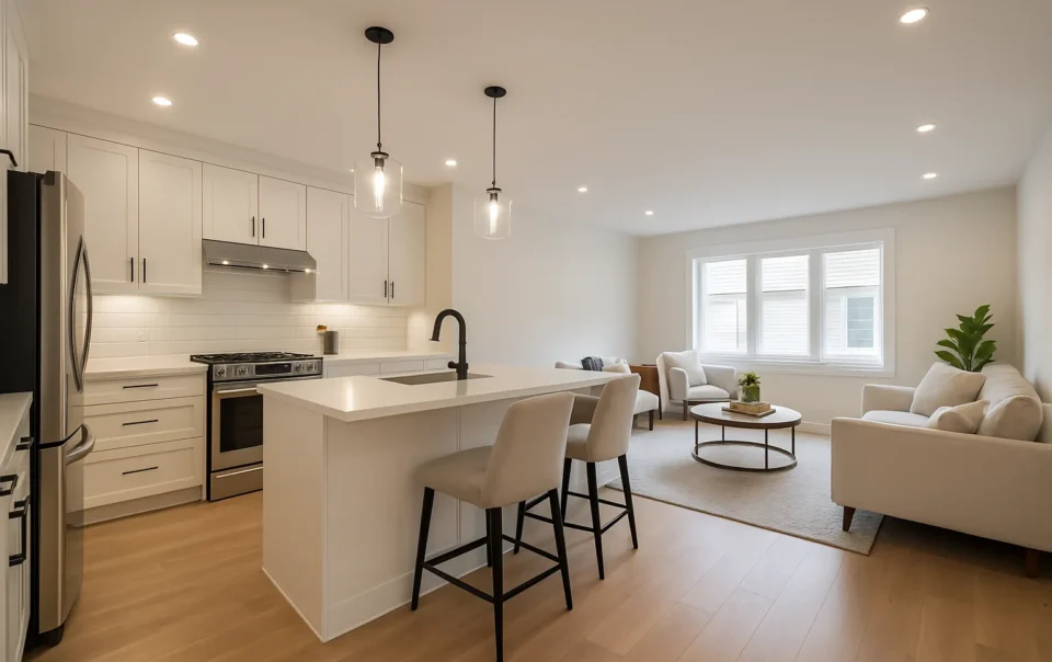 Open concept kitchen and living room
